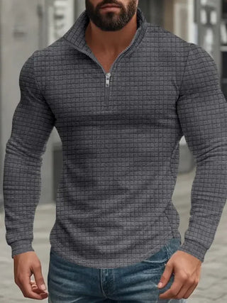BRYNOUVELLE | HOMME SWEAT-SHIRT RÉTRO À CARREAUX AVEC DEMI-FERMETURE ÉCLAIR