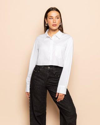 BLOUSE CROPPED EN POPLIN BLANC