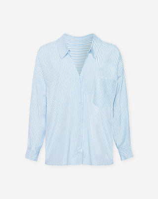 BLOUSE OVERSIZE À RAYURES POPLIN BLEU