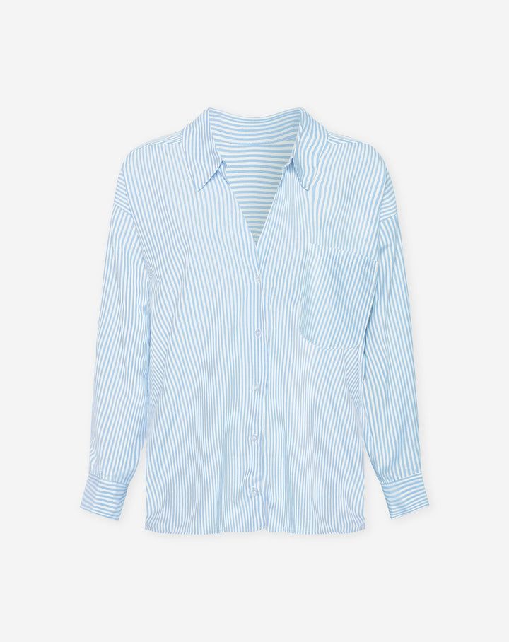 BLOUSE OVERSIZE À RAYURES POPLIN BLEU