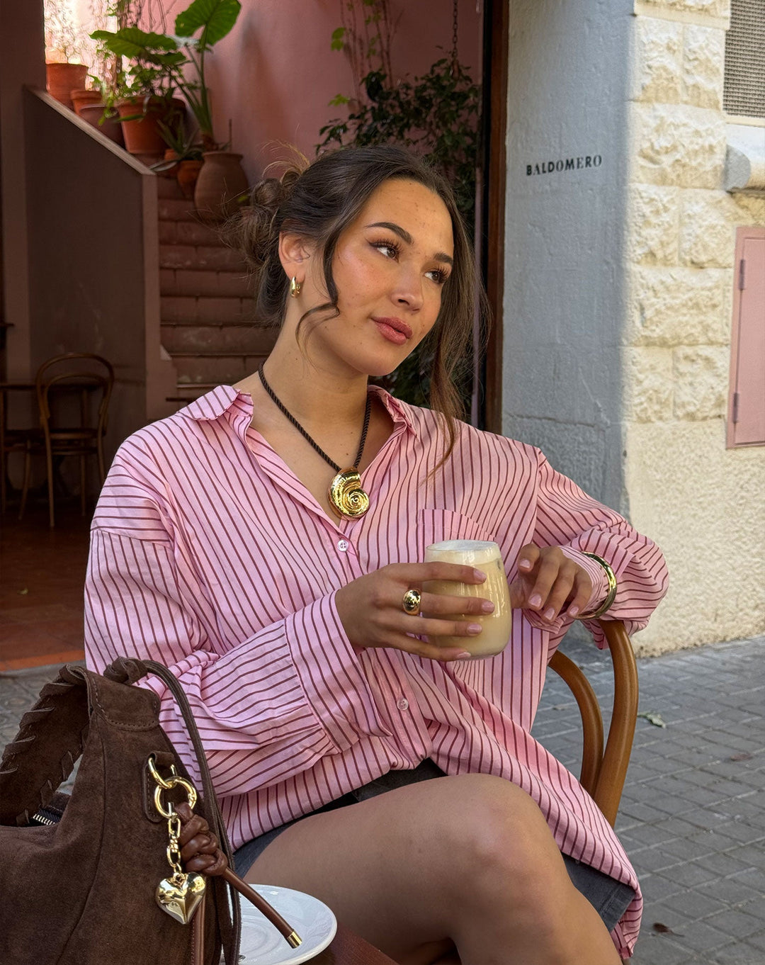 CHEMISE OVERSIZE À RAYURES ROSE