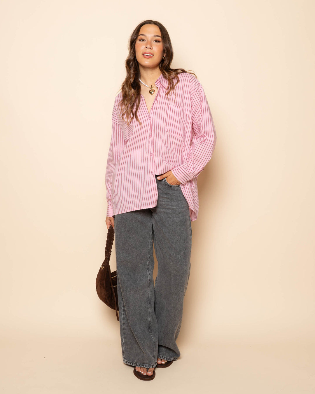 CHEMISE OVERSIZE À RAYURES ROSE