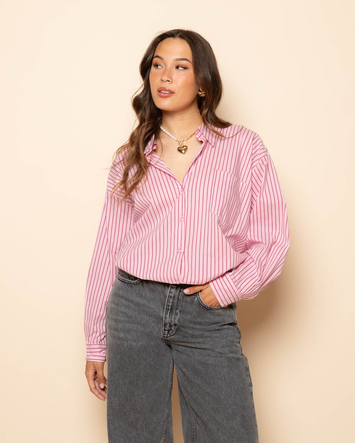 CHEMISE OVERSIZE À RAYURES ROSE