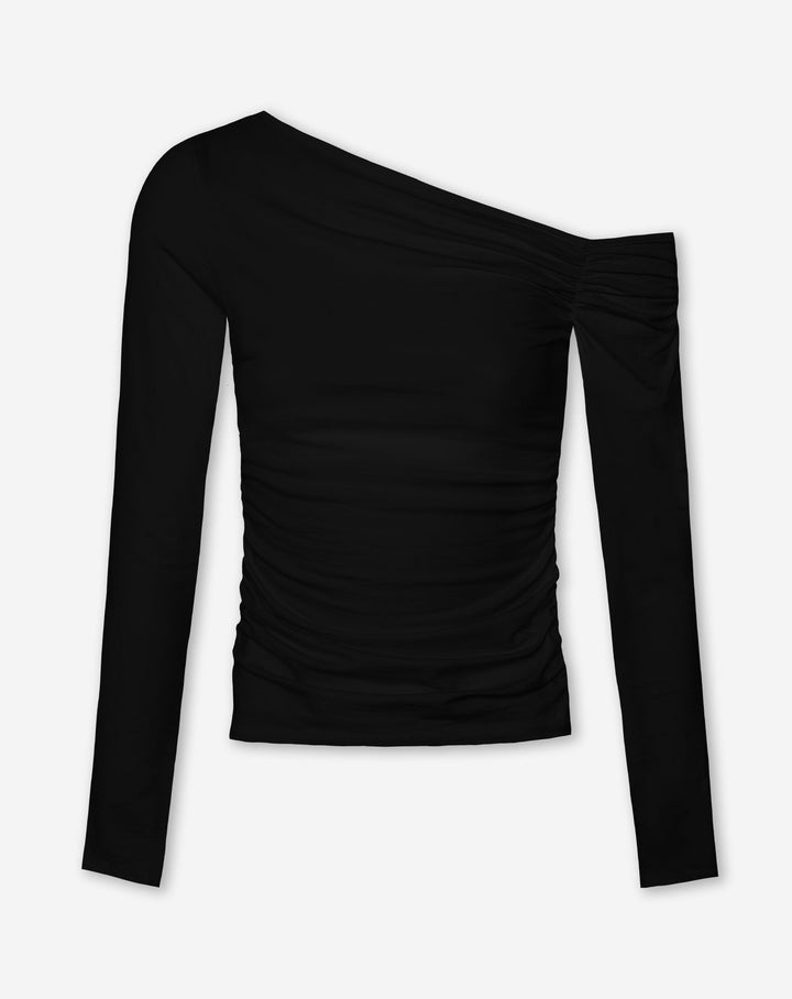 TOP RUCHÉ TAMAR À ÉPAULES DÉNUDÉES NOIR