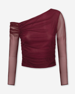 TOP MESH OFF SHOULDER ISABELLE BORDEAUX