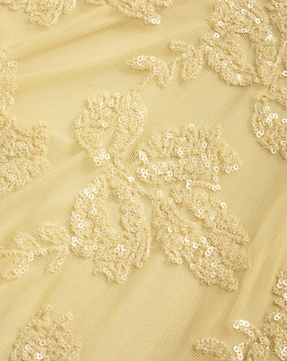 TOP HALTER EN SEQUINS FEUILLE JAUNE BEURRE
