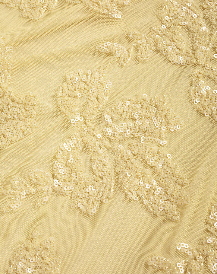 TOP HALTER EN SEQUINS FEUILLE JAUNE BEURRE