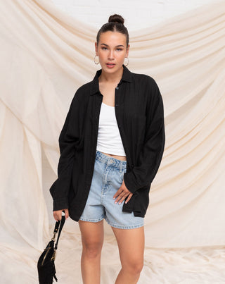 BLOUSE OVERSIZE EN LIN CARMEN NOIRE