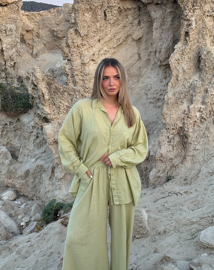 BLOUSE OVERSIZE EN LIN CARMEN VERT OLIVE CLAIR