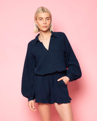 BLOUSE EN MOUSSELINE BLEU MARINE