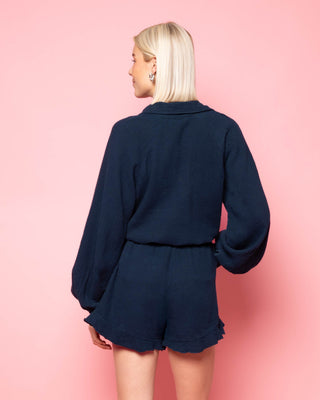 BLOUSE EN MOUSSELINE BLEU MARINE