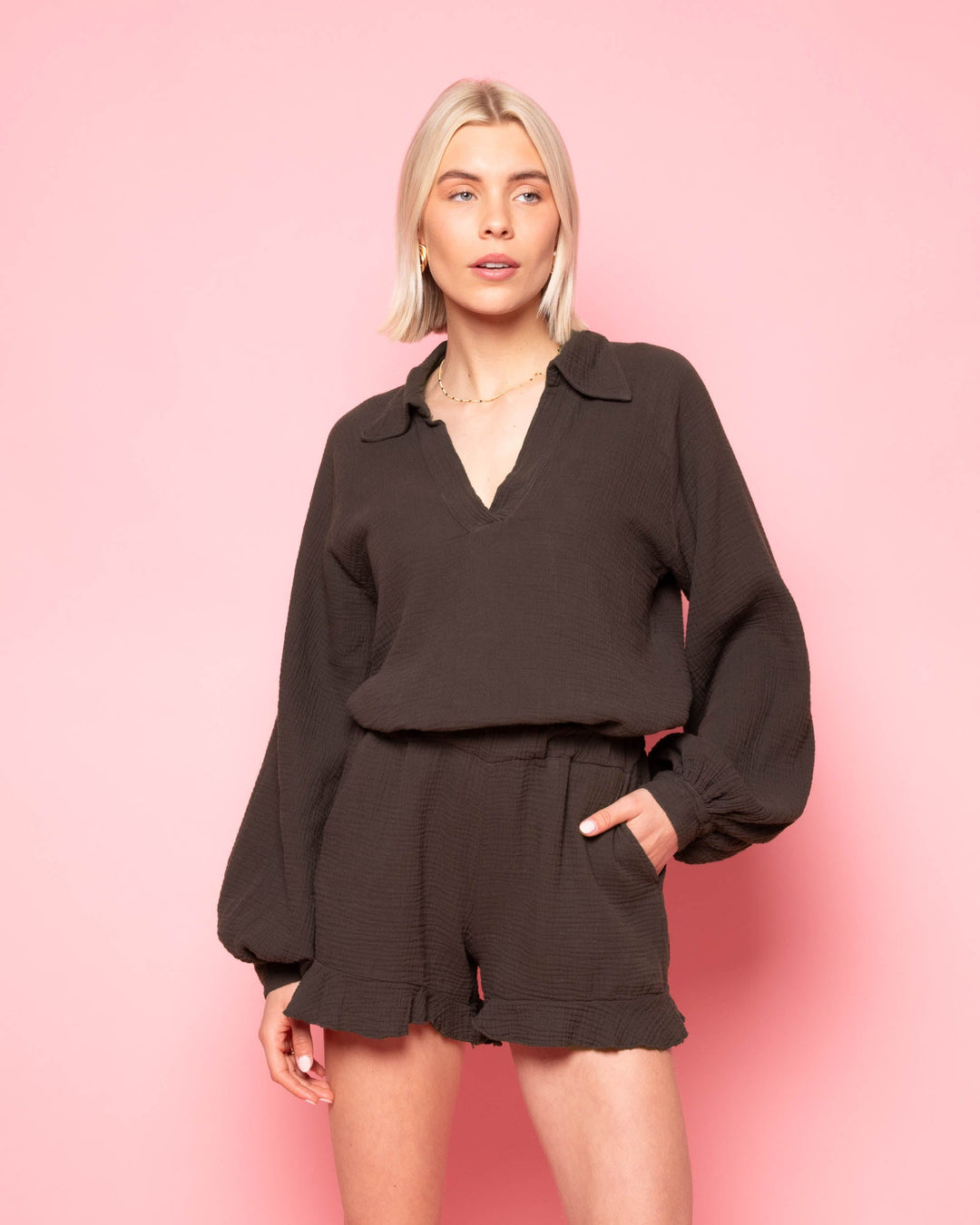 BLOUSE EN MOUSSELINE BRUNE