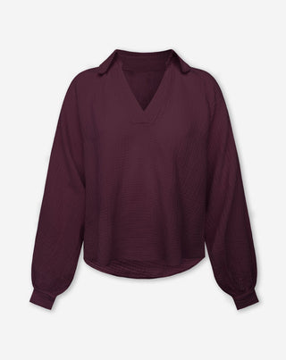 BLOUSE EN MOUSSELINE BORDEAUX FONCÉ