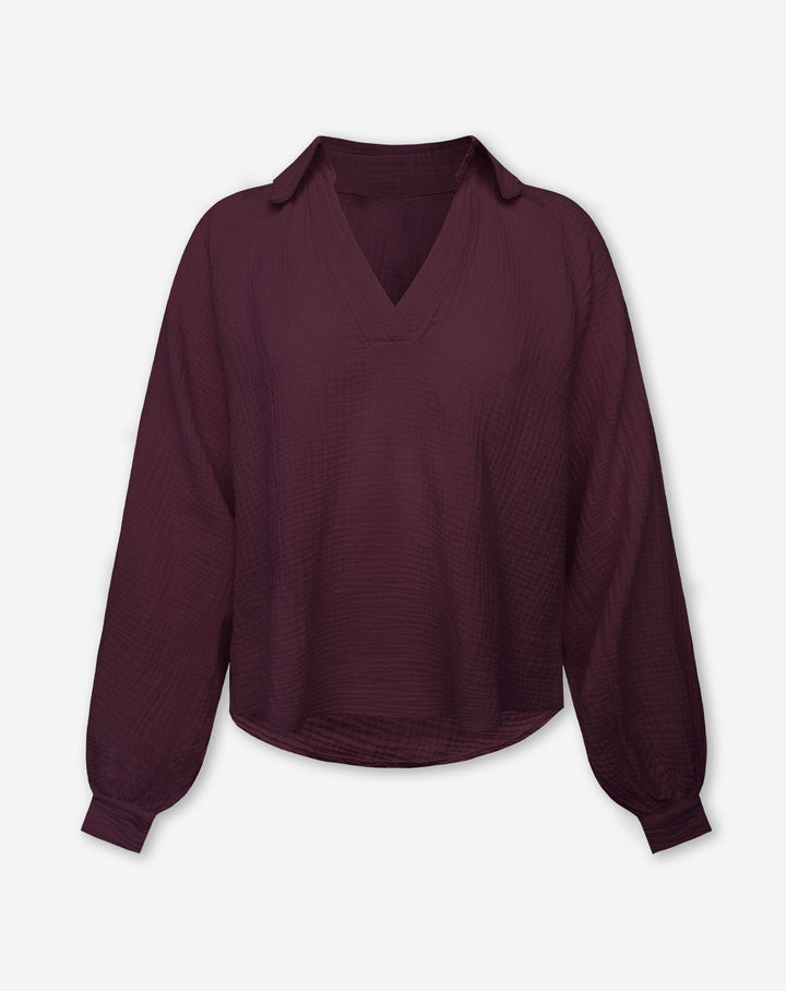 BLOUSE EN MOUSSELINE BORDEAUX FONCÉ