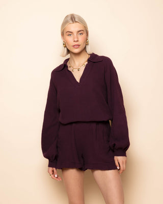 BLOUSE EN MOUSSELINE BORDEAUX FONCÉ
