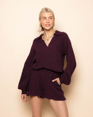 BLOUSE EN MOUSSELINE BORDEAUX FONCÉ