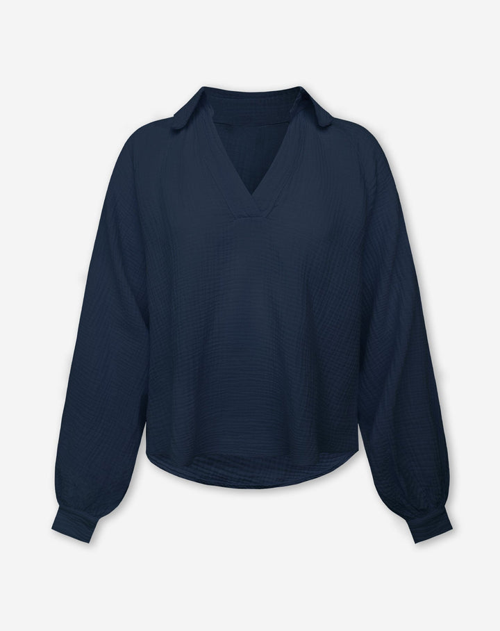 BLOUSE EN MOUSSELINE BLEU MARINE