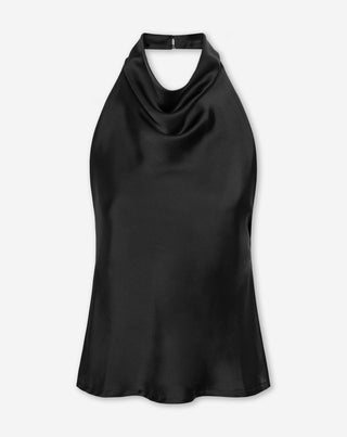 TOP HALTER EN SATIN NOIR