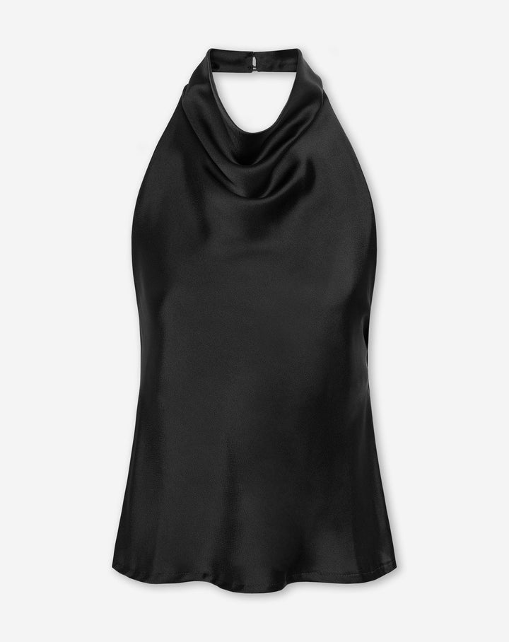TOP HALTER EN SATIN NOIR