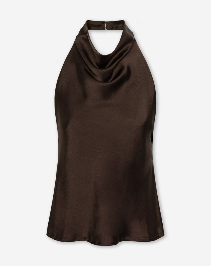 TOP HALTER SATIN BRUN