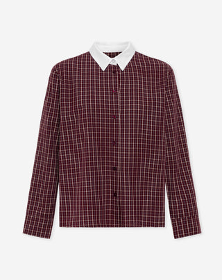 BLOUSE À COL CONTRASTÉ VÉRITABLE BORDEAUX