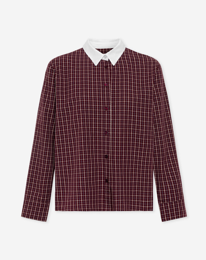 BLOUSE À COL CONTRASTÉ VÉRITABLE BORDEAUX