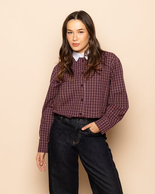 BLOUSE À COL CONTRASTÉ VÉRITABLE BORDEAUX