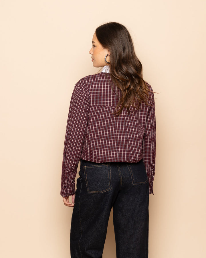 BLOUSE À COL CONTRASTÉ VÉRITABLE BORDEAUX