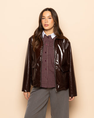 BLOUSE À COL CONTRASTÉ VÉRITABLE BORDEAUX