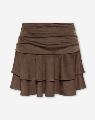 JUPE RUFFLE EN SUÉDINE BRUNE
