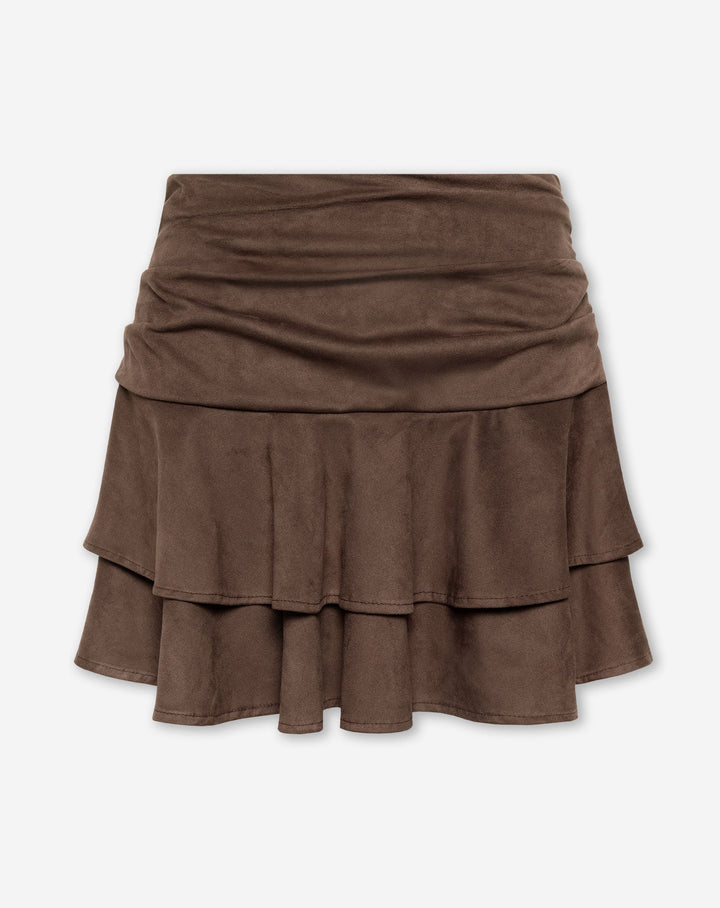 JUPE RUFFLE EN SUÉDINE BRUNE