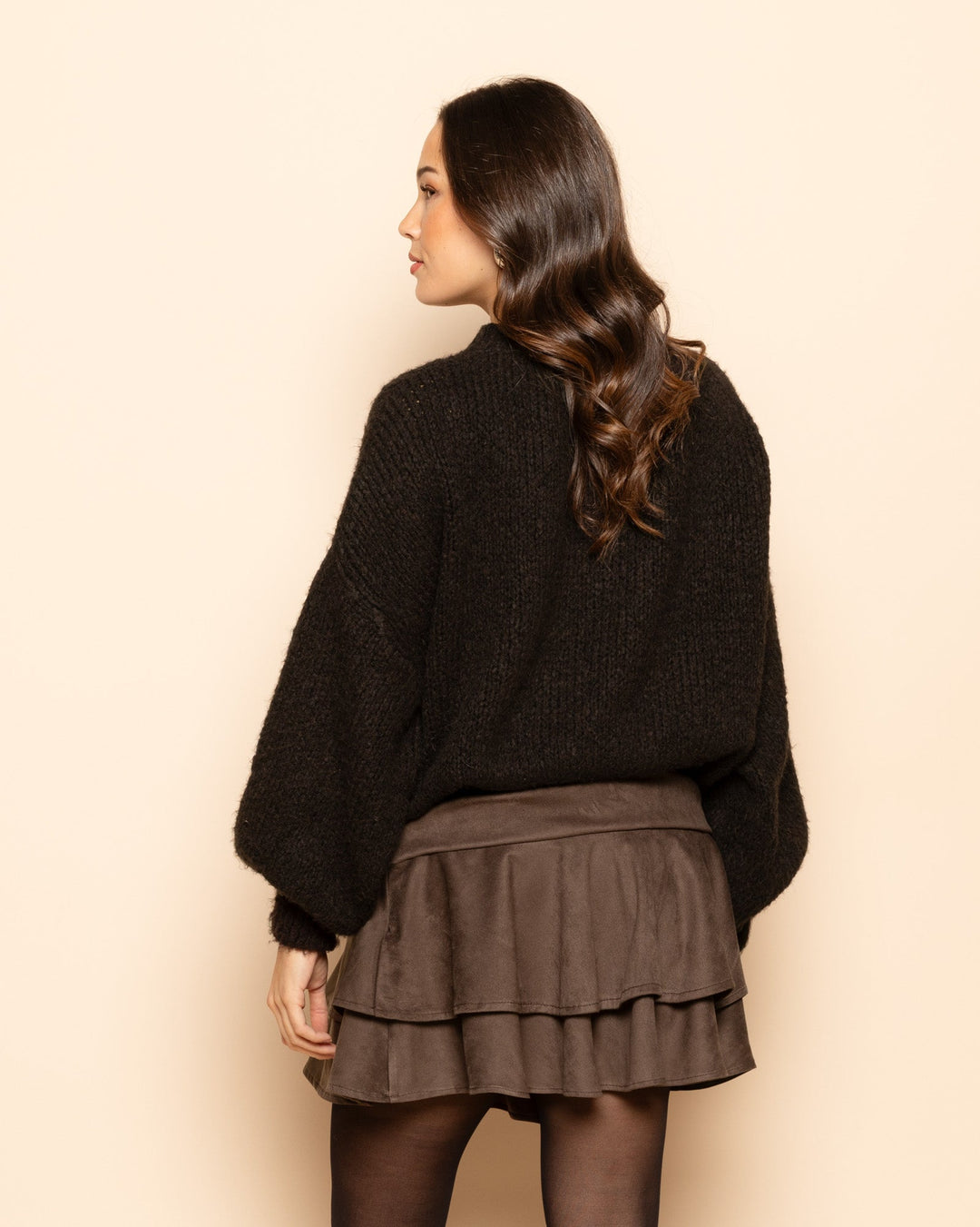 JUPE RUFFLE EN SUÉDINE BRUNE