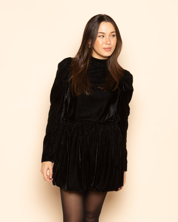 JUPE À HEM BUBBLE EN VELOURS PAILLETTÉ NOIRE