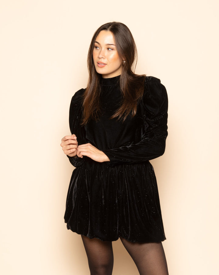 JUPE À HEM BUBBLE EN VELOURS PAILLETTÉ NOIRE