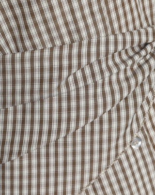 BLOUSE À CARREAUX BRUN AVEC ÉCHARPE