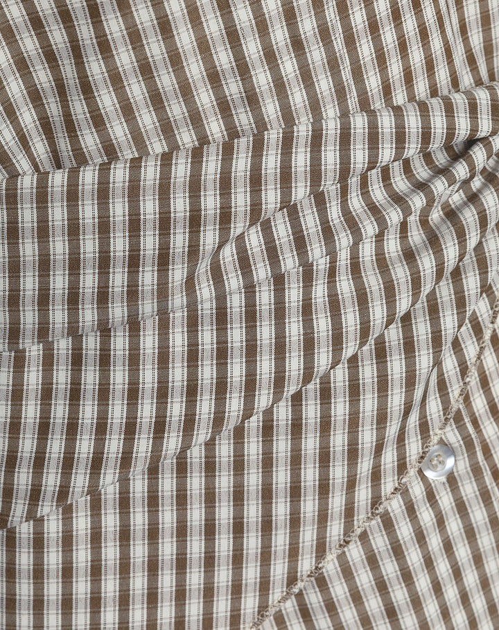 BLOUSE À CARREAUX BRUN AVEC ÉCHARPE