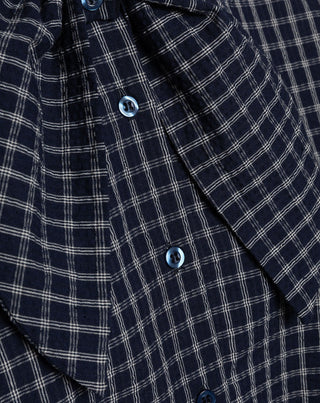 BLOUSE À CARREAUX AVEC NŒUD BLEU MARINE