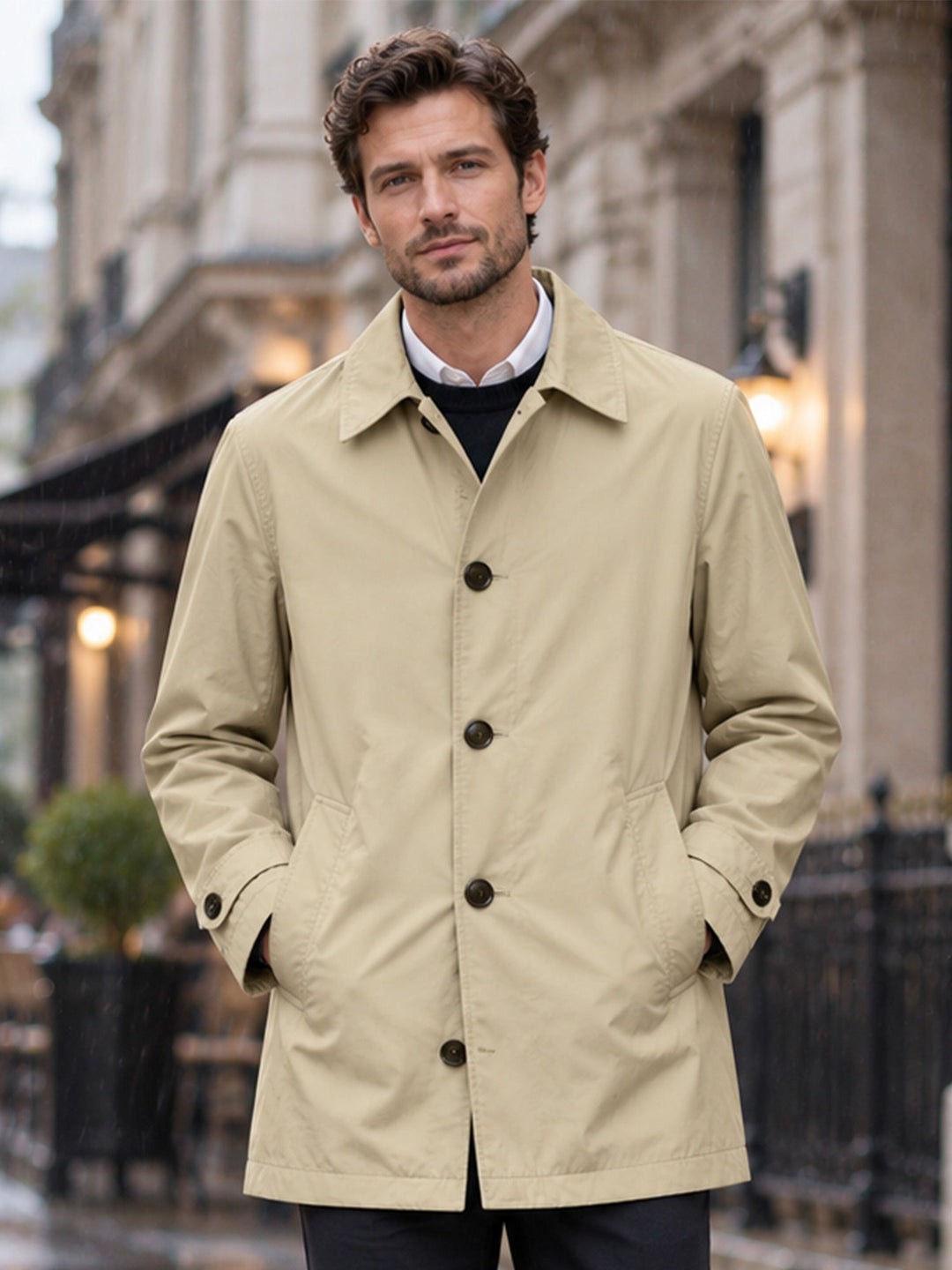 Trench-coat imperméable mi-long pour homme