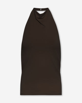 TAMAR TOP HALTER DRAPÉ MARRON FONCÉ