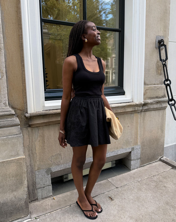 JUPE EN COTON BRODÉE NOIRE