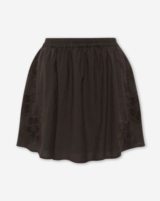 JUPE EN COTON BRODÉE MARRON FONCÉ