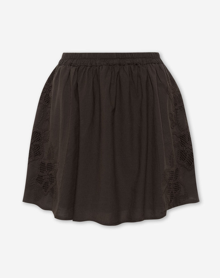 JUPE EN COTON BRODÉE MARRON FONCÉ