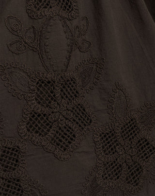 JUPE EN COTON BRODÉE MARRON FONCÉ