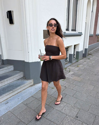 JUPE EN COTON BRODÉE MARRON FONCÉ