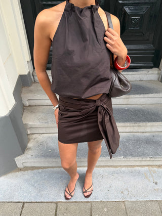 JUPE EN COTON MARRON FONCÉ