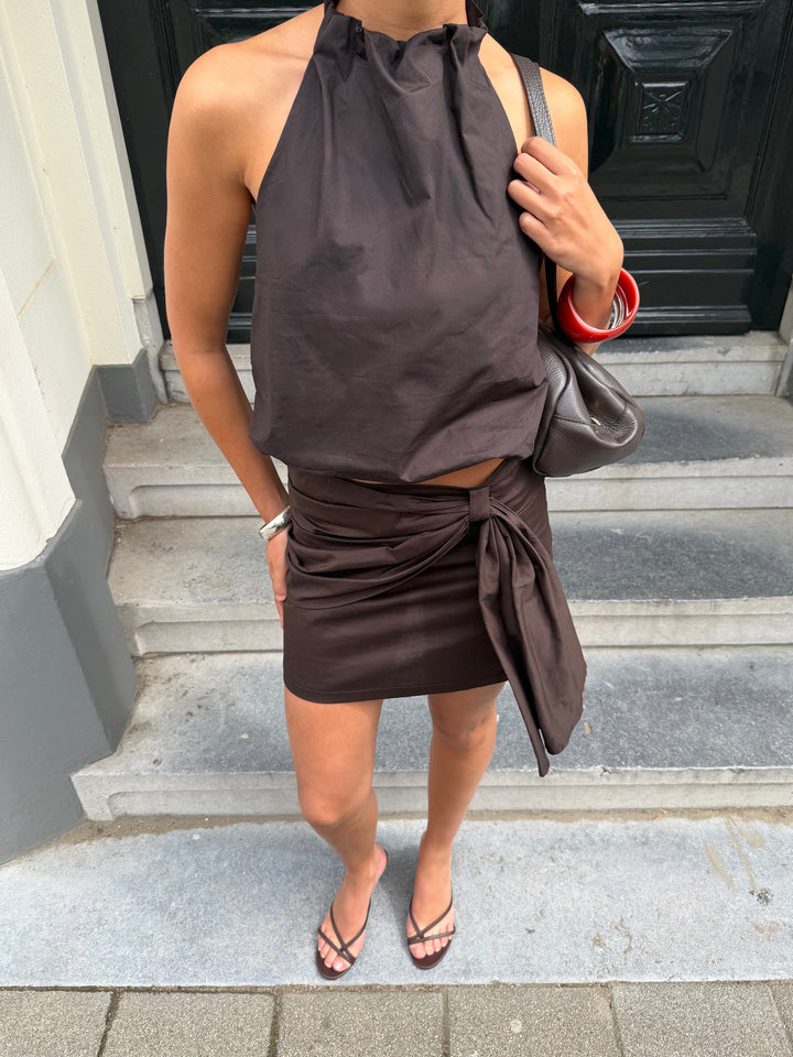 JUPE EN COTON MARRON FONCÉ