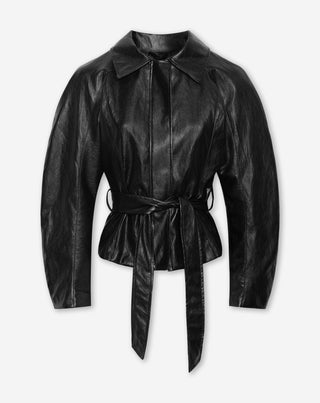 VESTE EN SIMILI CUIR AVEC CEINTURE NOIRE