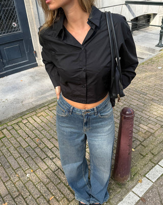 BLOUSE EN POPLINE CROPPÉE NOIRE