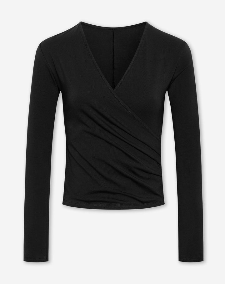 TAMAR WRAP HAUT À MANCHES LONGUES NOIR