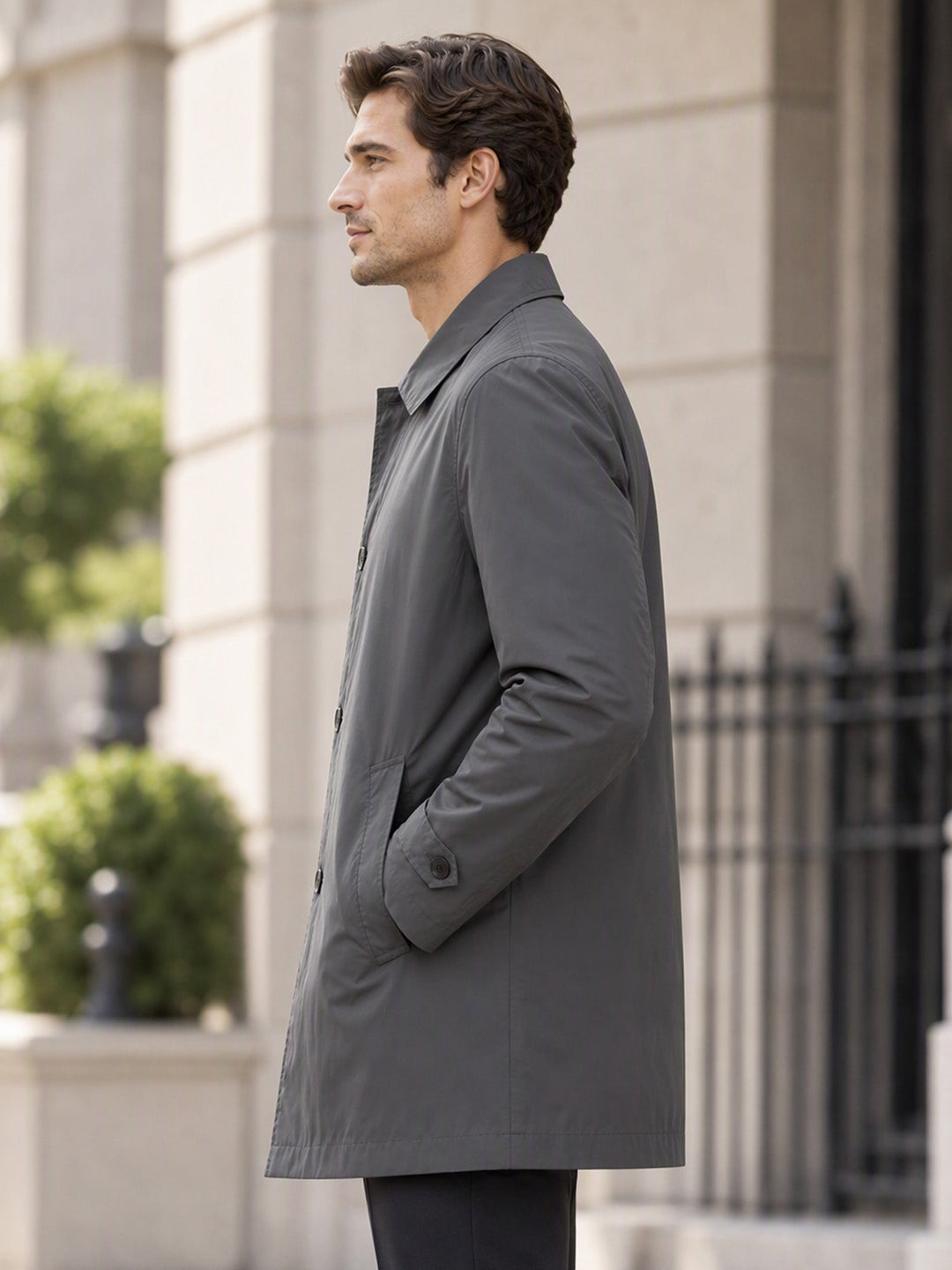 Trench-coat imperméable mi-long pour homme